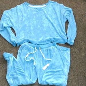 Room Service  Sleeve Top L & 3/4 Pant S PJ Set in light blue Soft Velvet